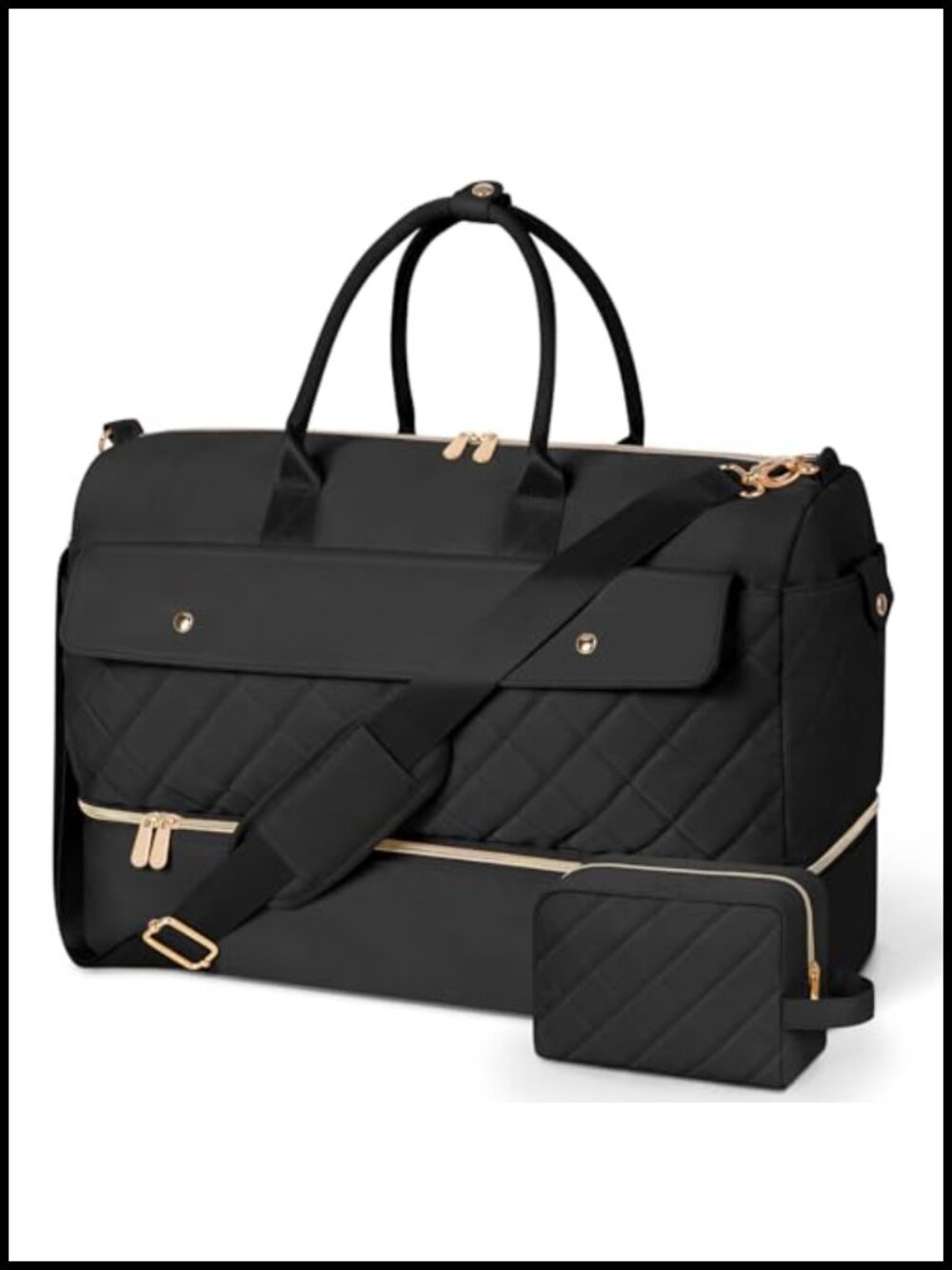Large Travel Duffel Bag for Women, Nylon Weekender with Shoe Compartment,
